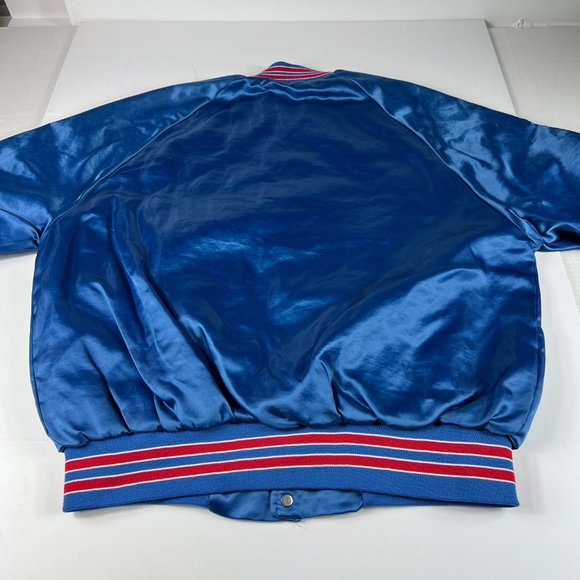 VTG 90s Chalkline NFL New York Giants Satin Jacket Adult Medium Blue Button Snap - Picture 9 of 13